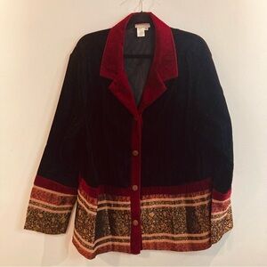 COLDWATER CREEK 2X Boho Black Velvet  Velour Art to Wear Lagenlook Jacket